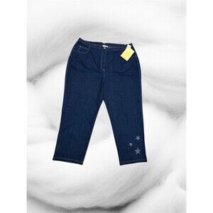 Quacker Factory Rhinestones Stars Jeans Womens 3X Blue Denim Cotton Stretch NEW